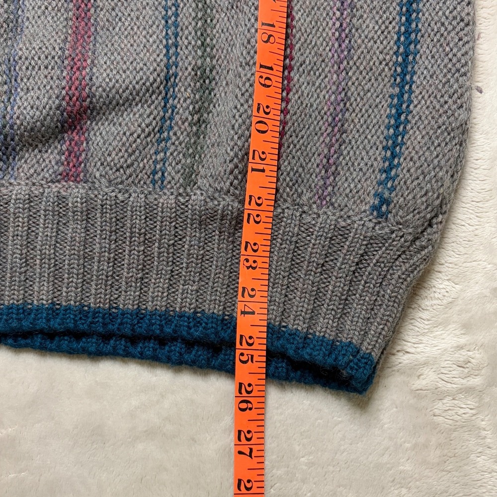 Vtg Boston Traders Sweater Mens M 100% Wool Stripe Chunky Knit Grandpa Grunge - Picture 6 of 7
